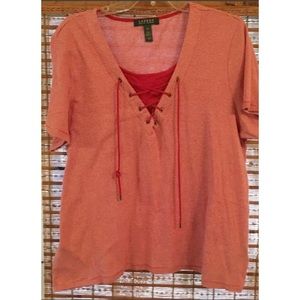 Lauren by Ralph Lauren Red and White Striped Top